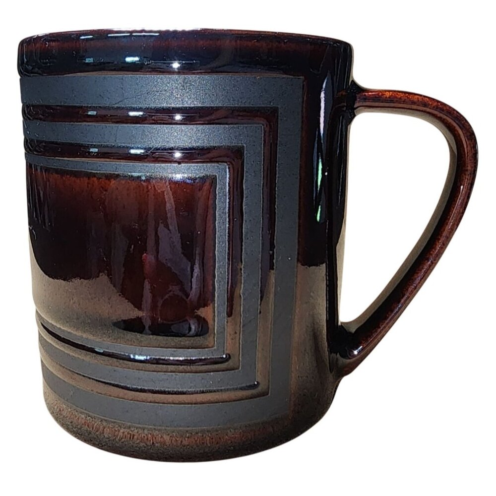 Vintage Y2K Block Parallels Mahogany 2002 Japan Brown Mug Coffee Cup Rectangle